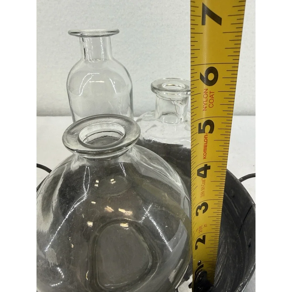 Set Of 3 Clear Glass Bud Vases In‎ Distressed Galvanized Tray